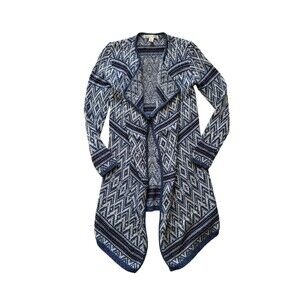 Womens Aztec Waterfall Cardigan Size S Blue Open Front Boho Southwestern Tribal